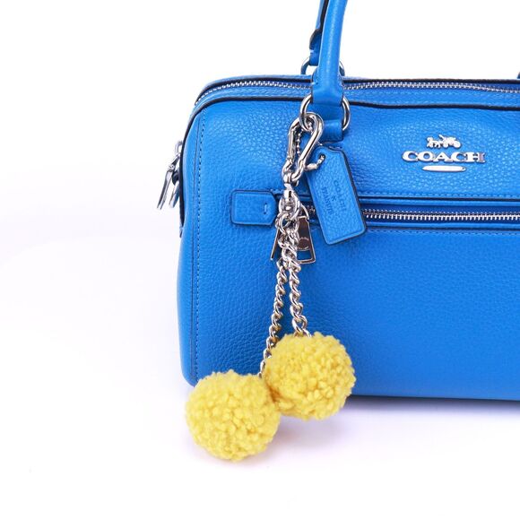 NEW Coach Shearling Pom Pom Charm Key Ring Key Fob YELLOW - Picture 1 of 4